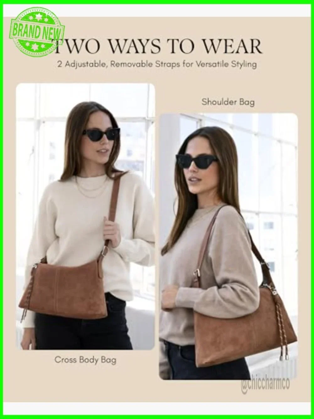 Medium Slouchy Vegan Leather Crossbody Shoulder Bag with Adjustable Strap
